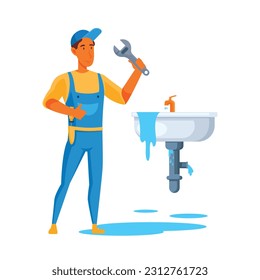 A man fixing a sink with a wrench