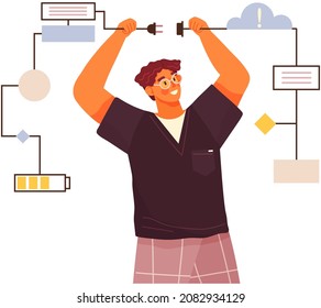 Hombre arreglando equipo técnico. Diferentes tipos de mentalidad mental. Carácter masculino con pensamiento técnico y lógico. Comportamiento mental, percepción mental, psicología, creación del concepto de solución óptima