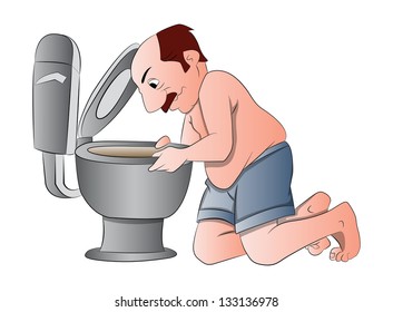 Man Fixing a Toilet, vector illustration