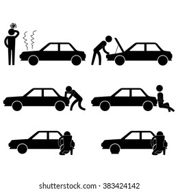 man fixing various car problem icon sign vector symbol pictogram