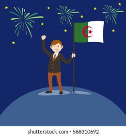 man flag Algeria vector illustration