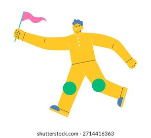 Hombre con bandera celebrando. Ilustración vectorial colorida 
