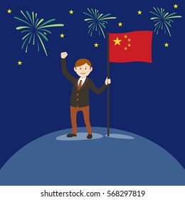 man flag China vector illustration