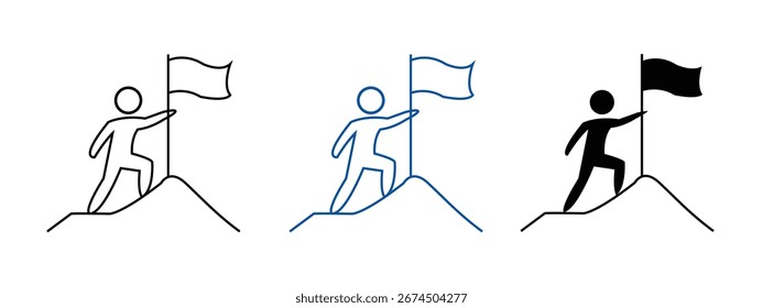 Vector de la bandera del hombre que conquista el icono fino. Ilustración vectorial que logra el símbolo de la bandera.