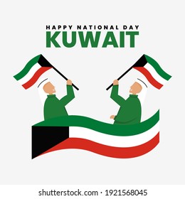 Man with flag and fireworks flat design kuwait national day vektor
