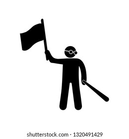Man with flag in hand silhouette vector