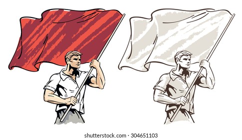 Man with a flag in his hands.