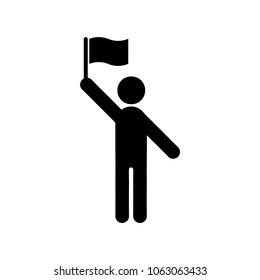 Man with a flag icon isolated on white background