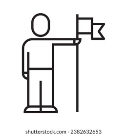 man with flag icon, linear, vector illustration