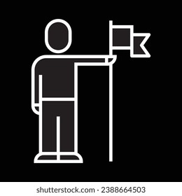 man with flag icon, linear, vector illustration