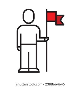 man with flag icon, linear, vector illustration