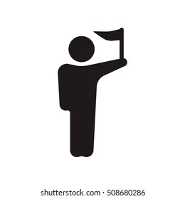 Man with flag icon on the white background