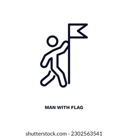 Mann mit Flagsymbol. Dünne Linie Mann mit Flagsymbol aus Verhalten und Action Collection. Rahmenvektor einzeln auf weißem Hintergrund. Bearbeitbarer Mann mit Flaggensymbol kann im Web und mobil verwendet werden