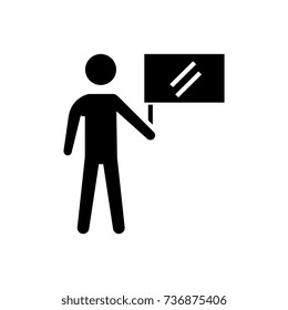 man with flag icon, vector illustration, black sign on isolated background