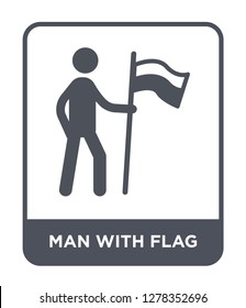 man with flag icon vector on white background, man with flag trendy filled icons from Behavior collection, man with flag vector illustration