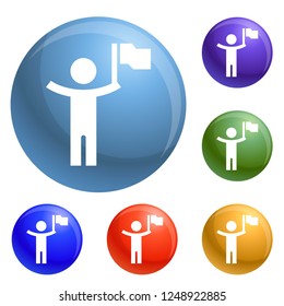 Man with flag icons set vector 6 color isolated on white background
