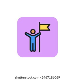 Man with flag line icon. Champion, leader, winner. People concept. Can be used for topics like competition, achievement, success