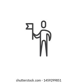 Man with flag line icon. linear style sign for mobile concept and web design. Person holding flag outline vector icon. Achievement symbol, logo illustration. Vector graphics