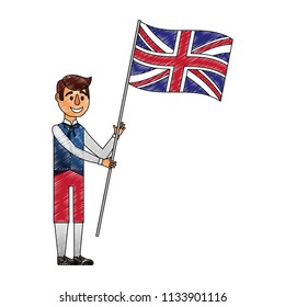 man with flag in pole of great britain isolated icon