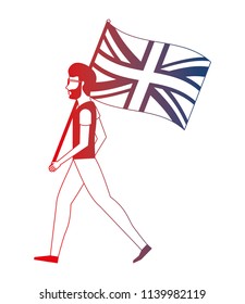 man with flag in pole of great britain isolated icon