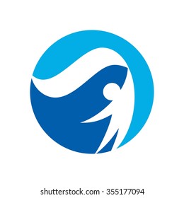 man with flag or ribbon logo vector.