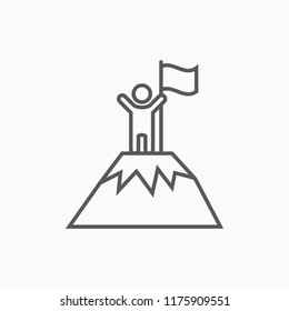 man with flag standing on the top of mountain icon