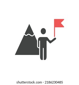 Man with Flag standing on the top of Mountain icons  symbol vector elements for infographic web