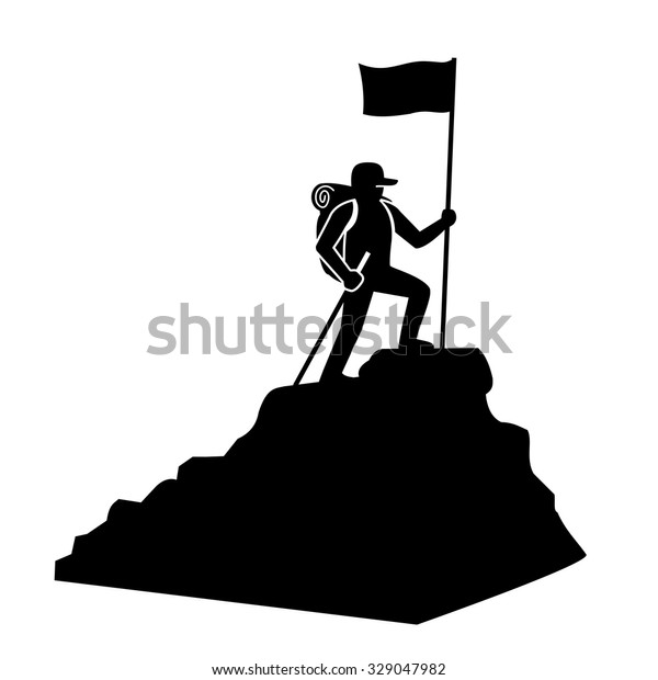 Man Flag Standing On Top Mountain Stock Vector (Royalty Free) 329047982