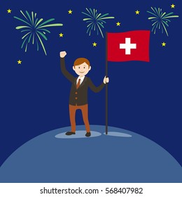 man flag switzerland vector illustration