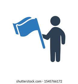 Man with flag vector icon on white background