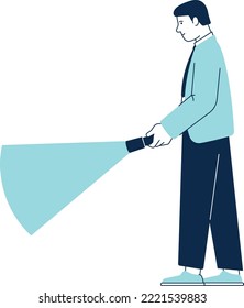 Man with flashlight. Work ideas searching icon