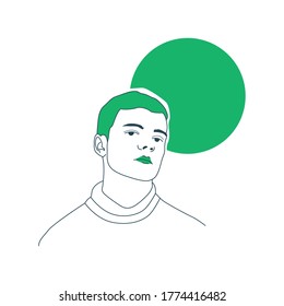 Man flat line avatar with green circle