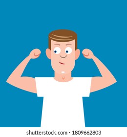 Man flexing arm muscles and showing strength and fitness