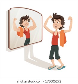 Man flexing his muscles Man flexing his muscles, looking at the mirror