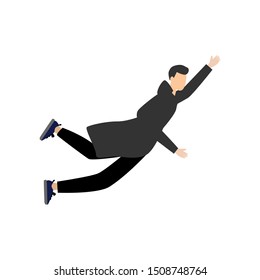 A man flies. Flat cartoon character isolated on white background.