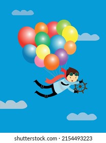 a man flies on balloons, get new impressions and emotions