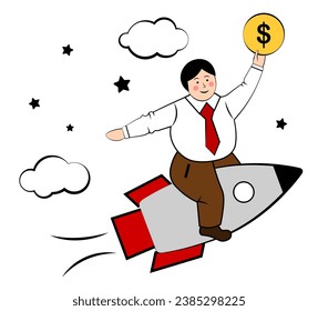 Ein Mann fliegt auf einer Rakete