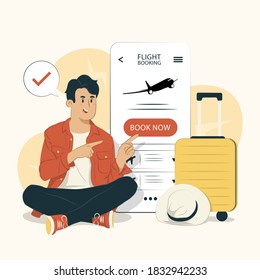 Man Flight Booking Concept Illustration For Banner, Poster, Website, Etc.