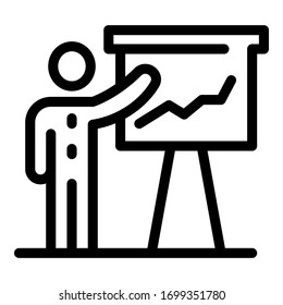 Man and flipchart icon. Outline man and flipchart vector icon for web design isolated on white background