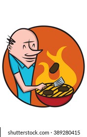 A man flips a burger on the grill