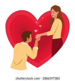 Man Flirt a Woman is Standing in the Big Heart is Symbol of Love.