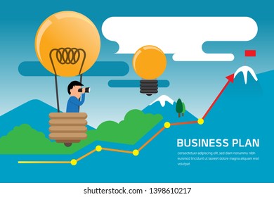 A man float with idea balloon to the goal and success of business or working
