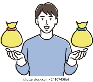 A man floating a bag of money