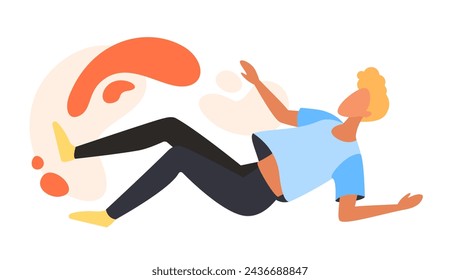 Man floating in bright fantasy space of imagination, excited person feeling freedom vector illustration