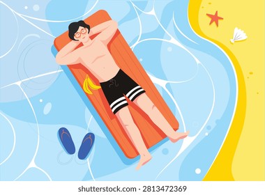 Man Floating on Pool Mattress in Ocean