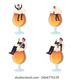 A man floats in a beer glass