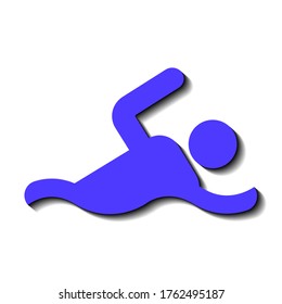 Man floats blue on a white background and black shadow, sign for design, vector illustration