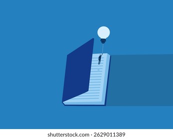man floats out of a book with a light bulb