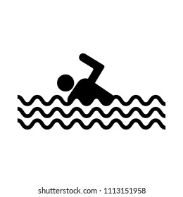 Man floats in water, black on white background, vector