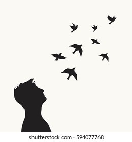 Man with flock of birds.